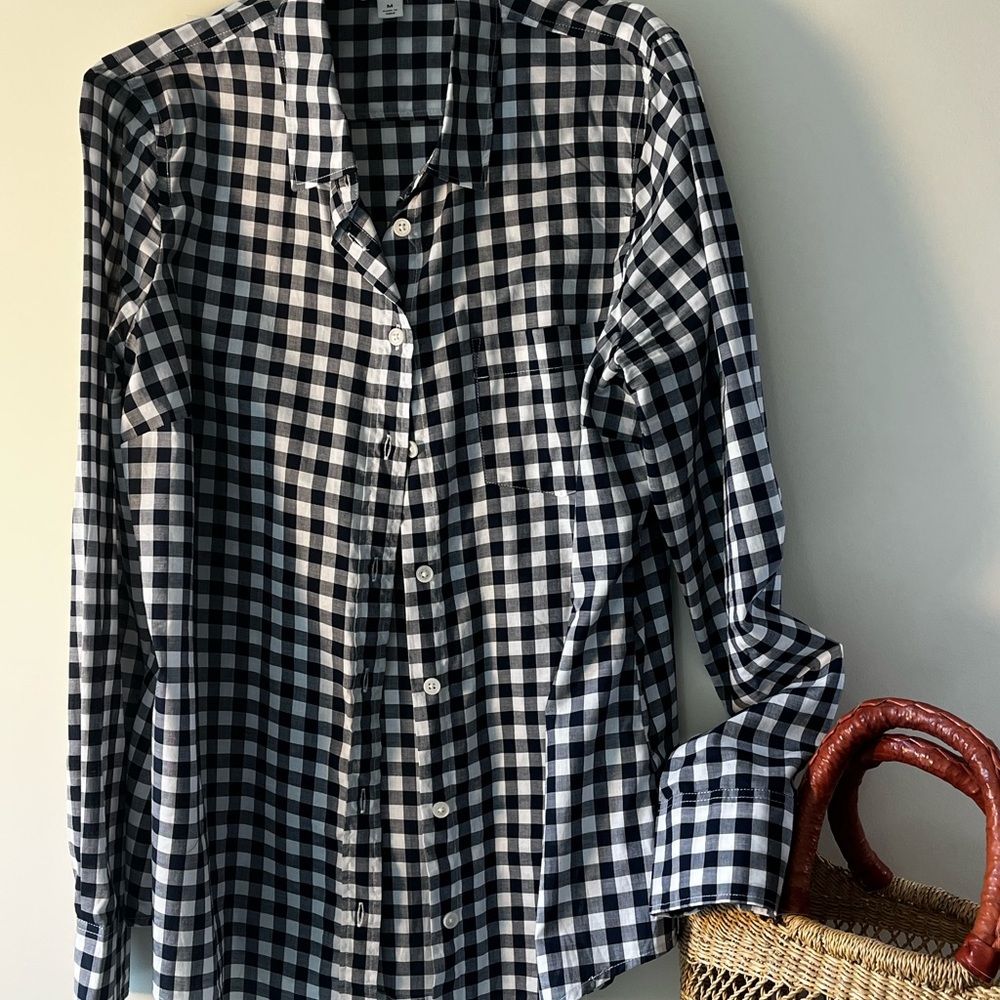 J. Crew Black and White Gingham Button-Up Shirt